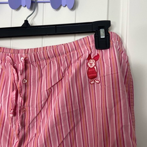 Disney Store women's pink striped drawstring waist piglet patch pajama pants L - Picture 2 of 7
